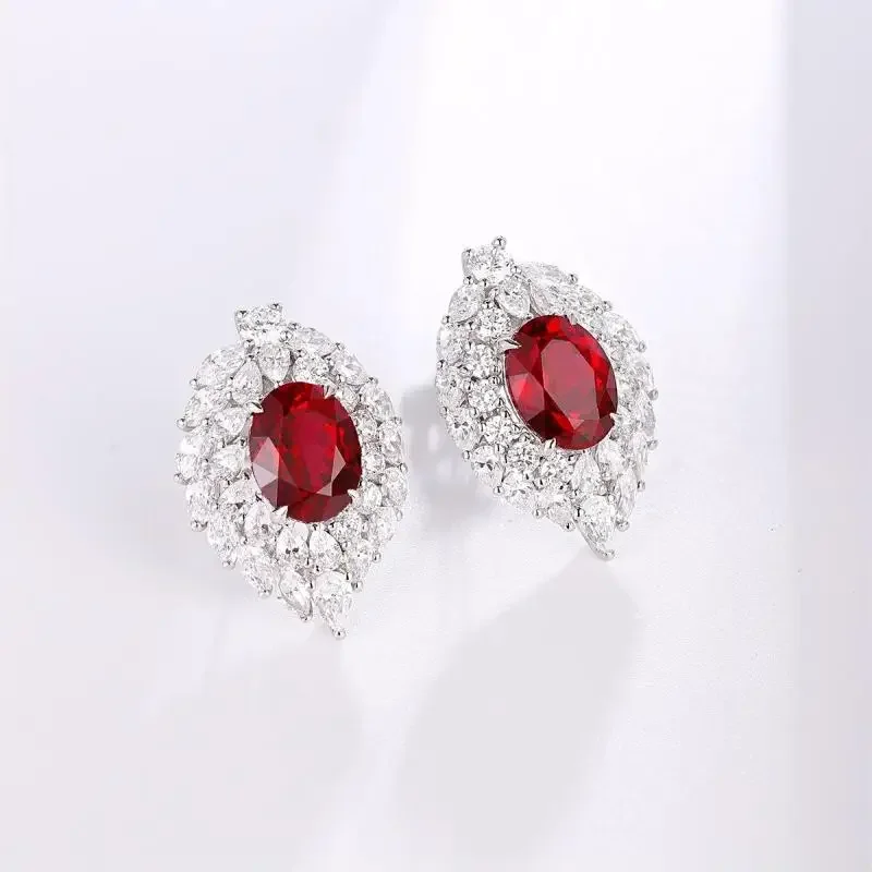 RUIF 2024 New Luxury Design S925 Silver Oval Shape Earrings Lab Grown Ruby Women Jewelry Party Gift Weddingring