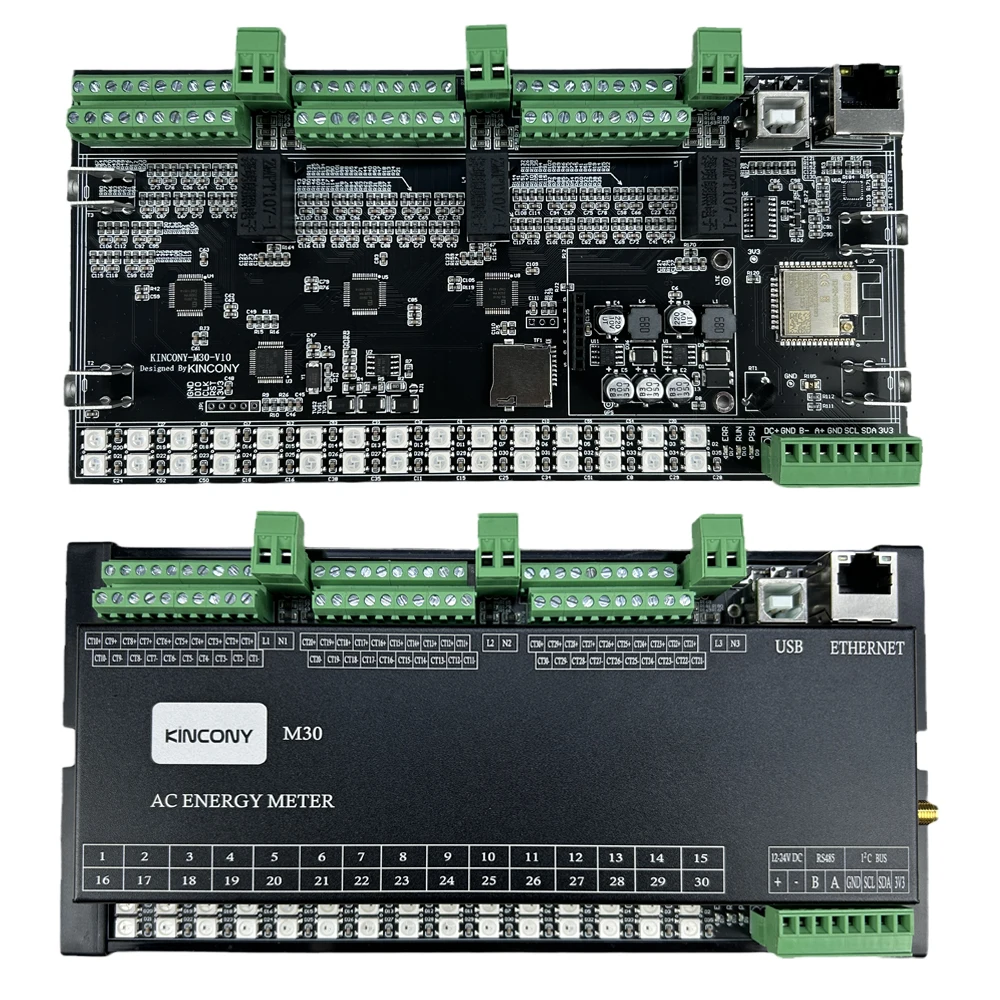 KC868-M30 ESP32 ESPHome 30CH CT Clamp Energy Monitor 3CH ZMPT101B Voltage Board WIFI+RJ45+RS485+4G Modbus IIC RBG LED SD Card