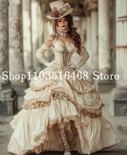 Maßgeschneidertes viktorianisches Ballkleid, kompliziertes Vintage-Korsett-Abendkleid, schulterfreies, bauschiges Rock-Abendkleid aus der Zeit der Bürgerkrieg