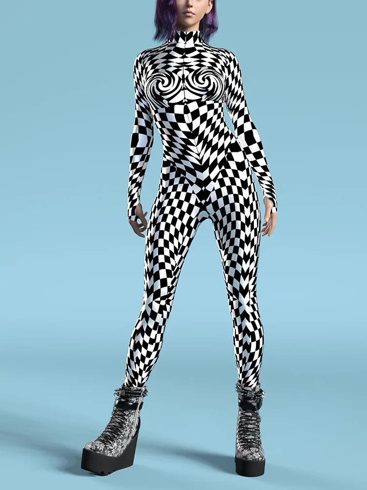 Damen Sexy Bodysuit Halloween Kunst Unregelmäßig Bedruckter Jumpsuit Festival Party Performance Zentai Anzug Rave Outfits Neu 2026 – Detail 5