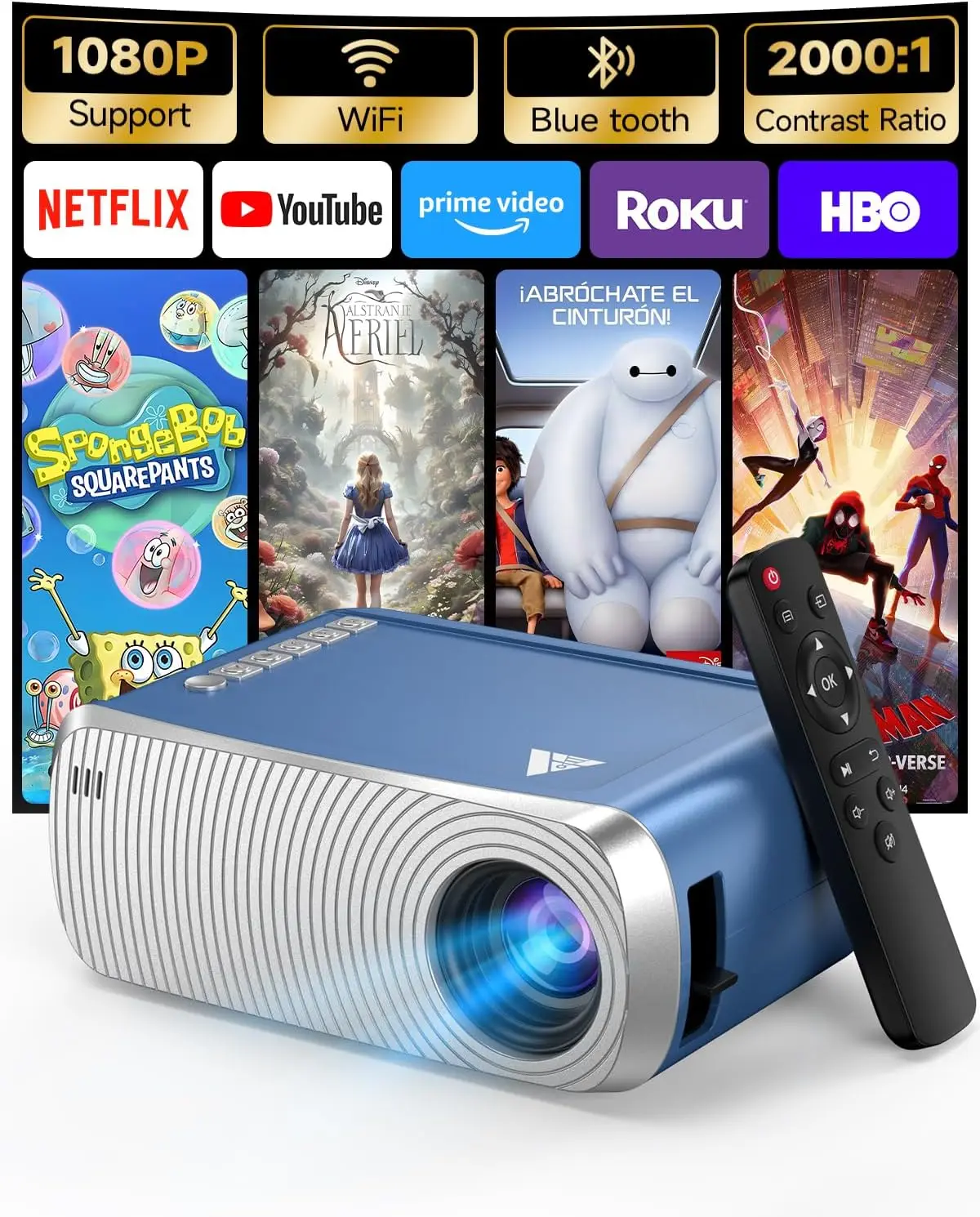 

1080P Mini Projector with WiFi & Bluetooth, Portable for iPhone, 3W Speaker, Home Theater Outdoor
