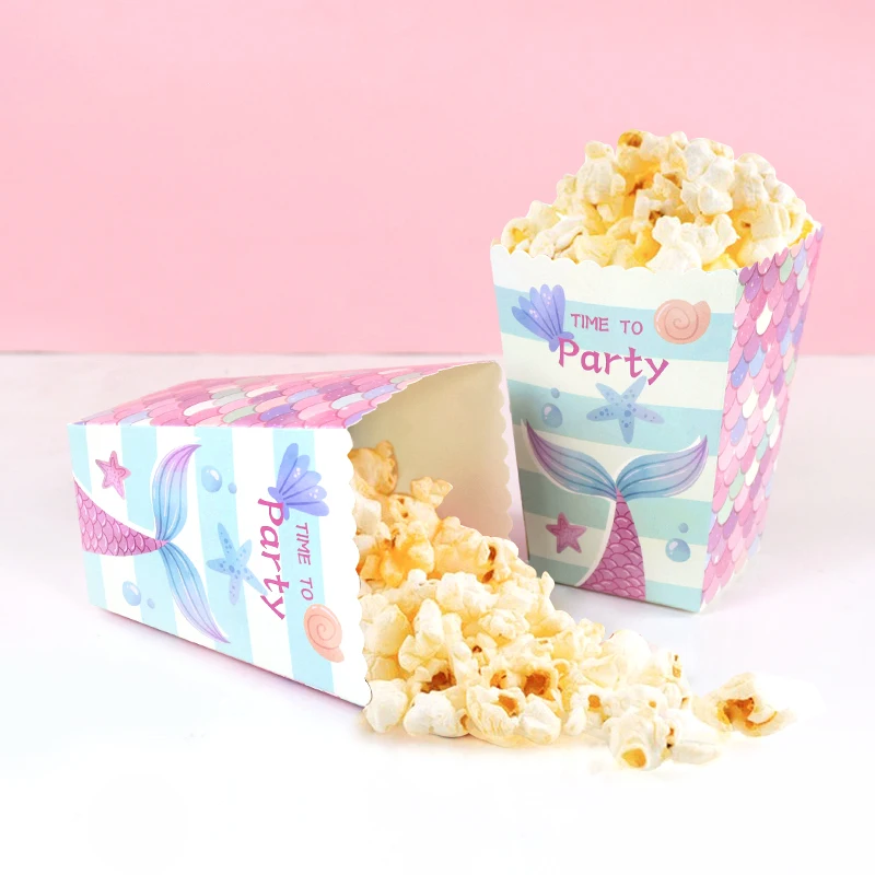 6/12Pcs Mermaid Party Popcorn Boxes Mermaid Tail Gift Candy Box Kids Girls Birthday Party Supplies Wedding Baby Shower Decor