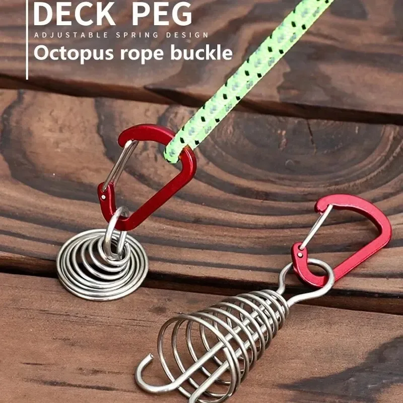 

Outdoor Camping Octopus Rope Buckle Camping Deck Nail Stainless Steel Fixed Tent Rope Buckle Wooden Hook Spring Wind Rope