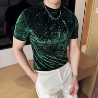 Camiseta bronceada de terciopelo dorado, novedad de verano, camiseta a la moda con cuello redondo para hombre, camiseta informal ajustada transpirable, jersey, ropa para hombre