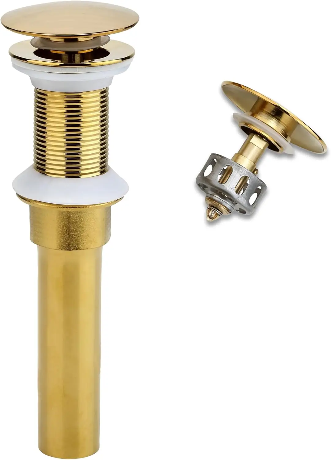 

Bathroom Sink Drain Gold Pop Up Stopper, Stainless Steel with Detachable Strainer Basket, Anti-Clogging, No Leakage