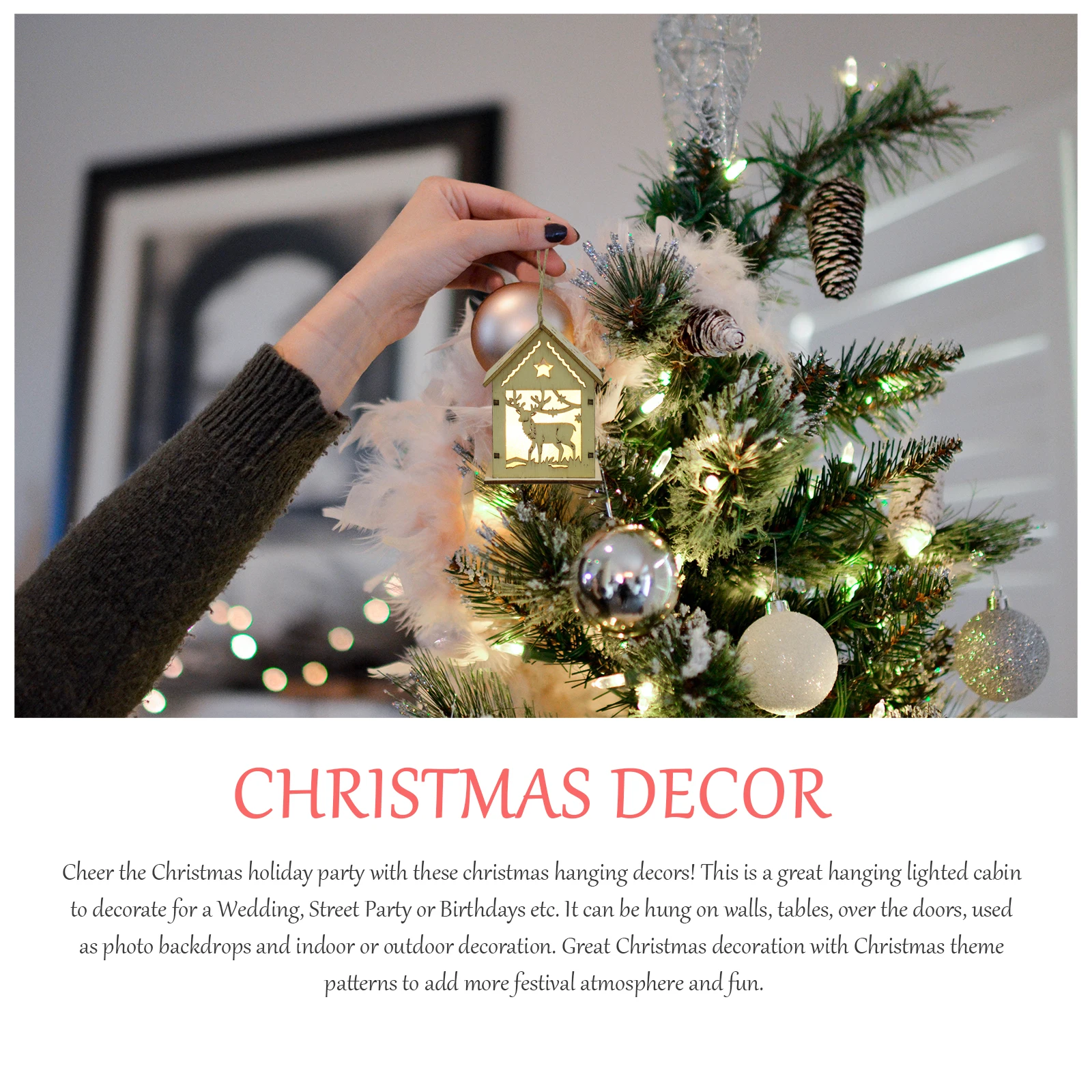 

Wooden House Hanging Decorations Home Christmas Items Scene Log Cabin Ornament Holiday Ornaments Light Gift