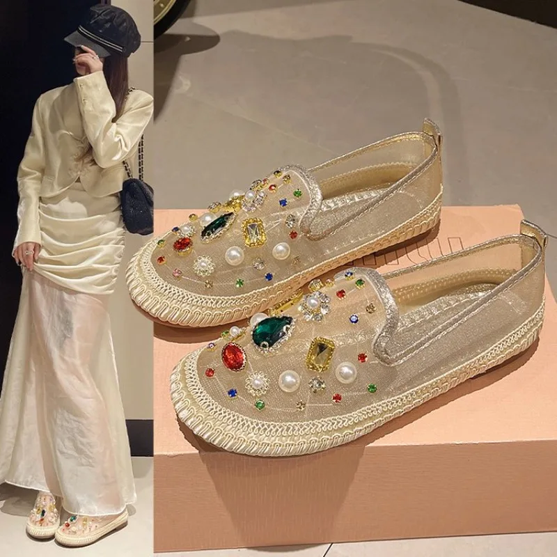 

Новинка лета 202, универсальная рыбацкая обувь на плоской подошве с сеткой Water Diamond, модные и повседневные женские полутапочки Baotou