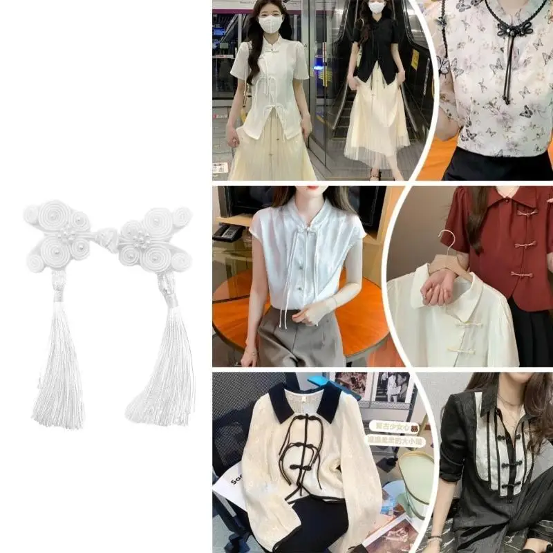 652F Chinese Butterfly Knot Fringe Button Cardigan Buttons Knot Fastener Suit Invitation Gift Box DIY Clothing Accessory