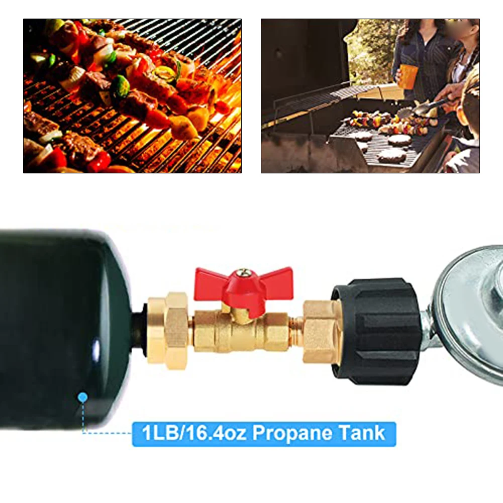 Propane Tank Adapter with Integrated Valve for Safe 1 lb Cylinder Use on CGA600-Fitted Grills and Portable Burners