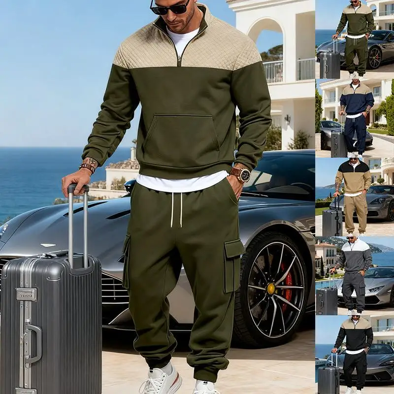 

Men's Sportswear Stand up Collar T-Shirt Long Pants Seven Sleeve Length Autumn Season Casual Sportswear Set