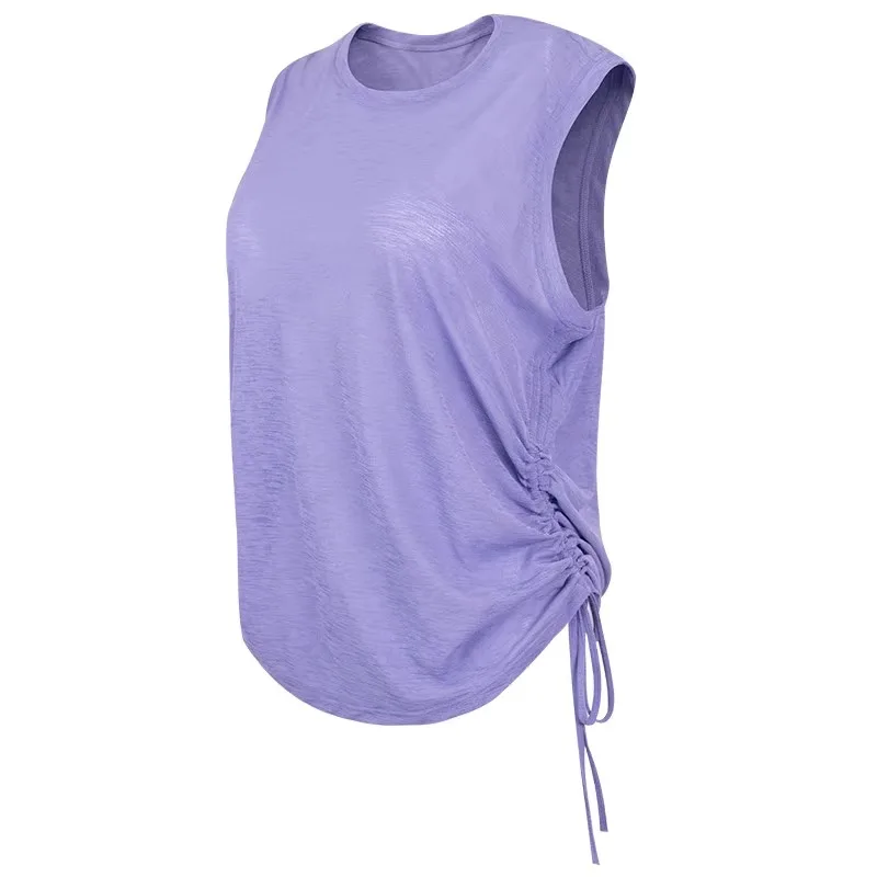 

Sleeveless drawstring running sports vest summer thin loose meat blouse yoga fitness top