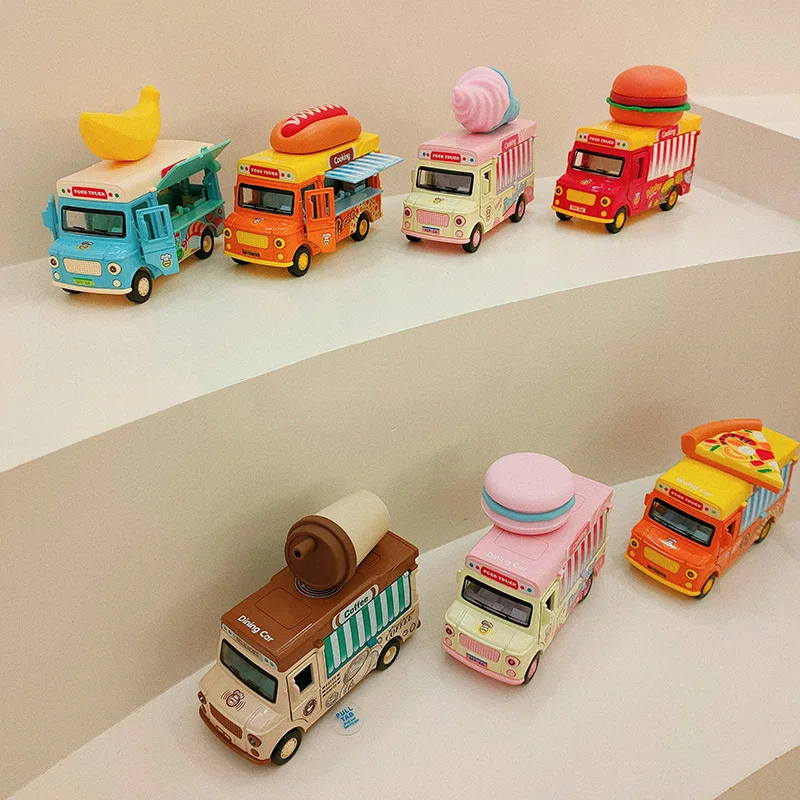 Kawaii Children's Play House Car Toys Music Pull Back Ice Cream Fast Food Truck Model Kitchen Girl Baby Toys Birthday Gifts