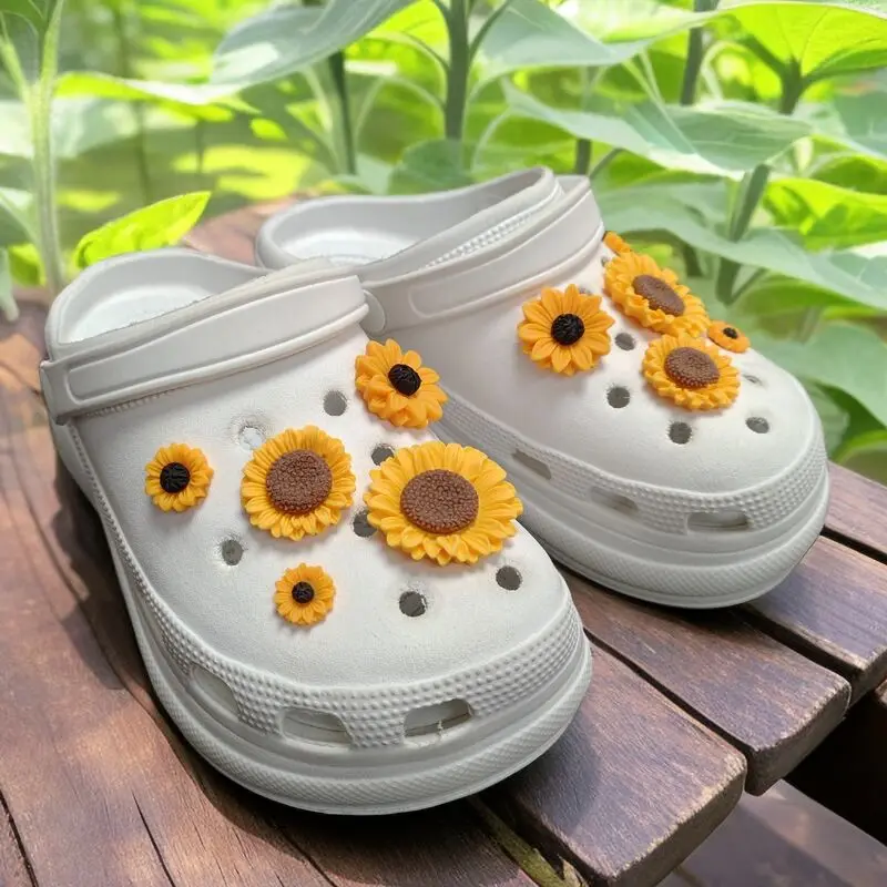 10Pcs Sunflower Designer Shoes Charms Set Fit Girl Decorations For Hole Shoes Ornaments Women Accessories Pins Wholesale