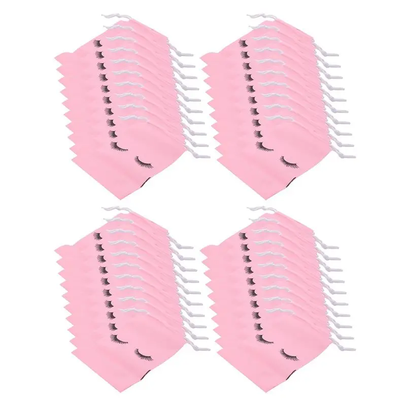 ABKJ-100 Pieces Eyelash Aftercare Bags Plastic Makeup Bags Toiletry Makeup Pouch Cosmetic Travel With Drawstring Pink,S