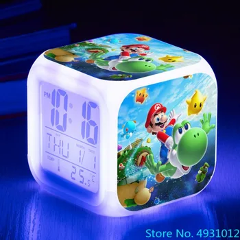 8x8x8cm Kawaii Super Mario moda LED despertador colorido estudiantes niños dormitorio decoración regalo creativo