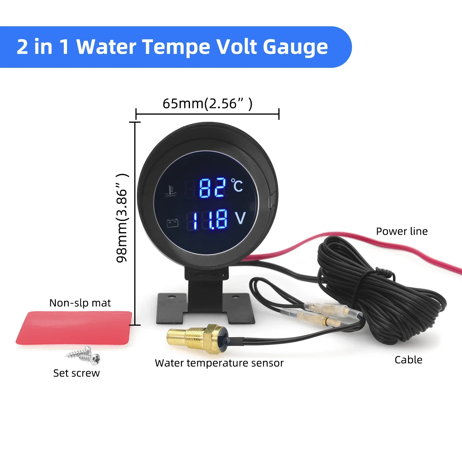 Led Digital Car Truck Water Temp Gauge Temperature Sensor + Voltmeter Volt Voltage Meter 2 in 1 with 26mm-40mm Joint Pipe Sensor view 5