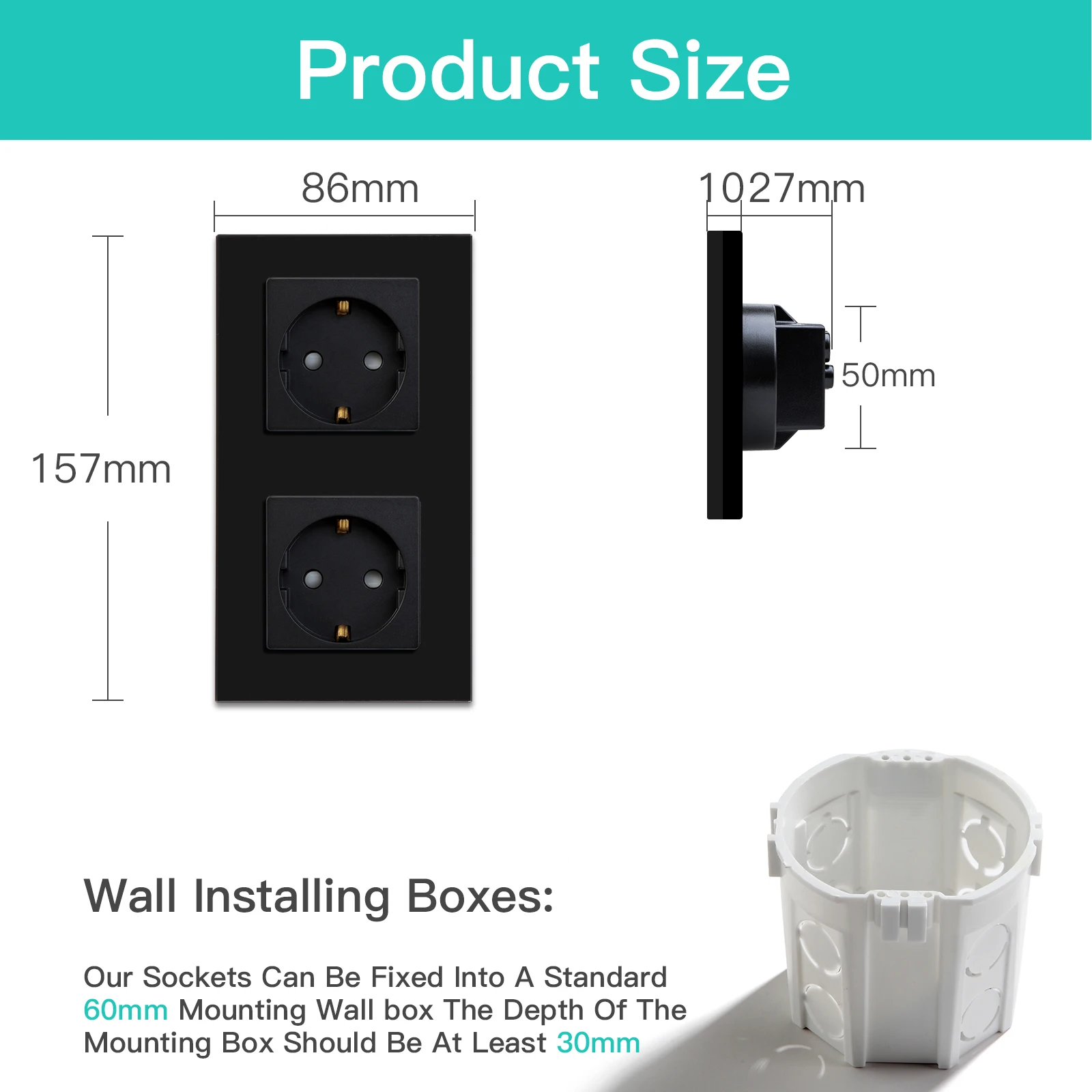 BSEED EU Standard Single Wall Socket Double Electrical Socket Outlets Triple Sockets For Home Crystal Glass Panel 250V 16A