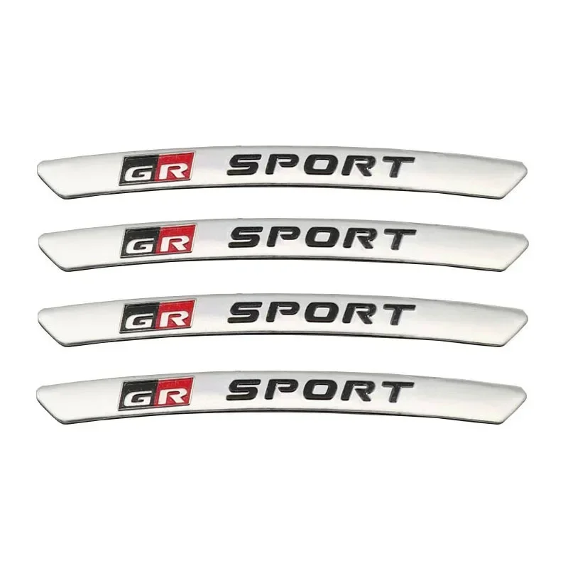 4pcs x Aluminium GR Sport Logo Wheel Rim Stickers Decals For Toyota GRSPORT Emblem Badge YARiS Corolla RAV4 Camry Prado Highland