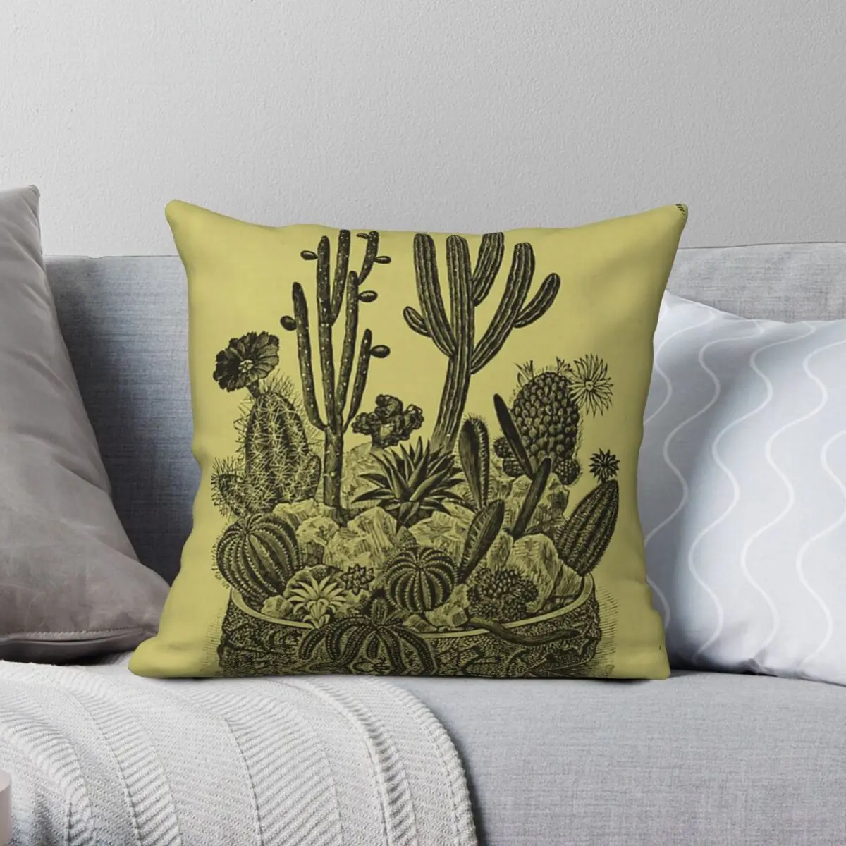Botanical Cacti Succulents Pillowcase Polyester Linen Velvet Pattern Zip Decor Pillow Case Home Cushion Cover