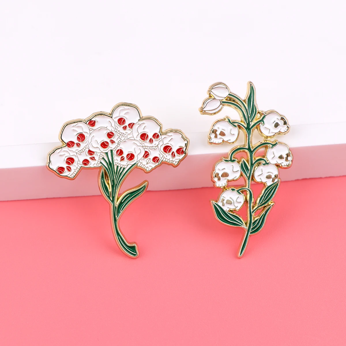 White Skull Head Lily Of The Valley Enamel Pin Floral Enamel Pin Clothes Backpack Hat Decorate Accessories Boutique Jewelry Gift