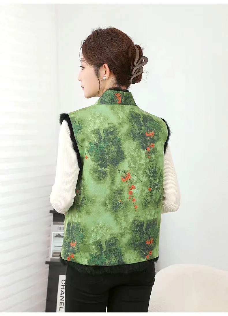 Neue chinesische Art Kaninchen fell Weste Frauen einteilige Pelz Double Wear Außen jacke Vintage Mode Herbst Winter ärmellosen Pelzmantel