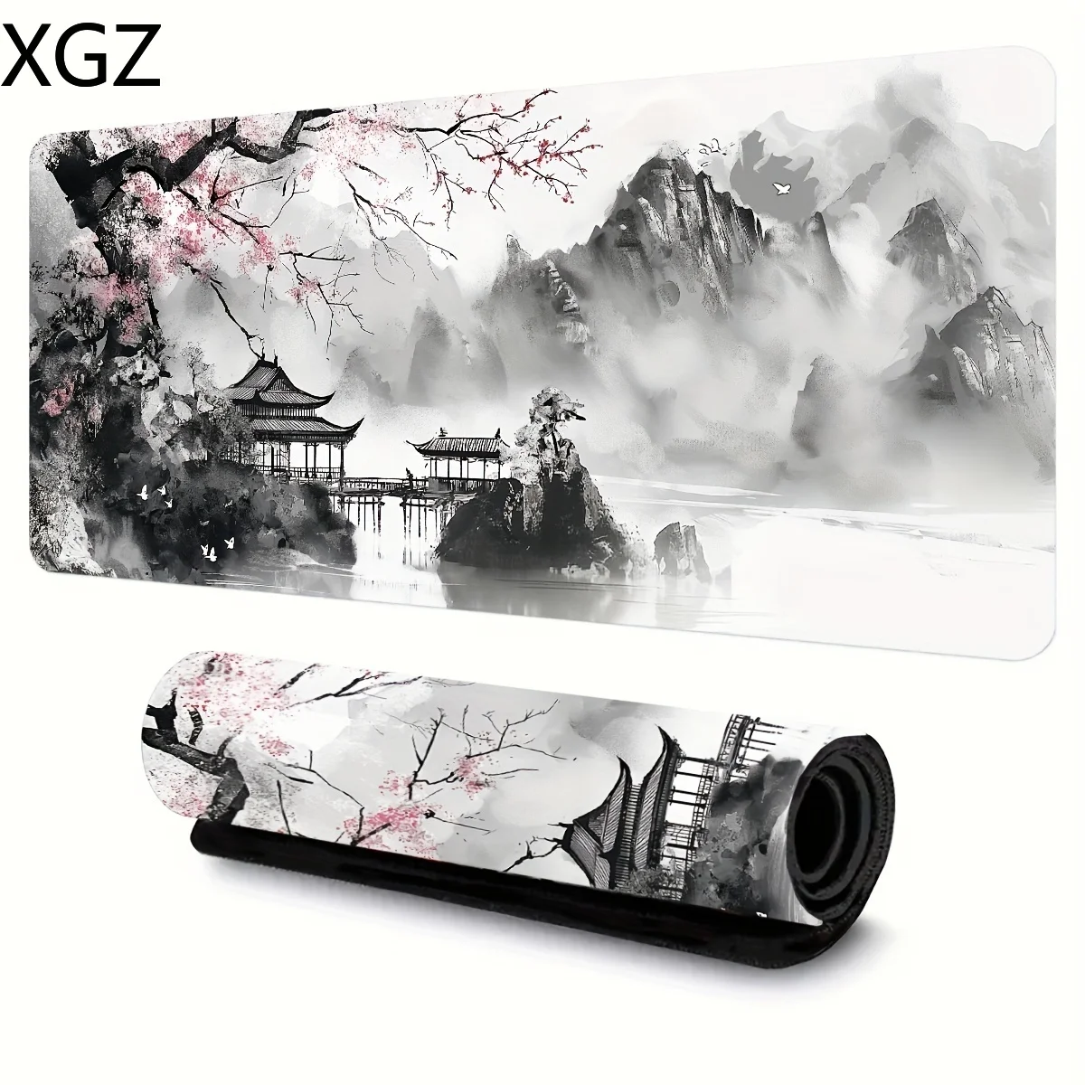 XXL Japanese Sakura comic style black and white gaming keyboard mouse pad anti-slip base suitable for offices and gamers