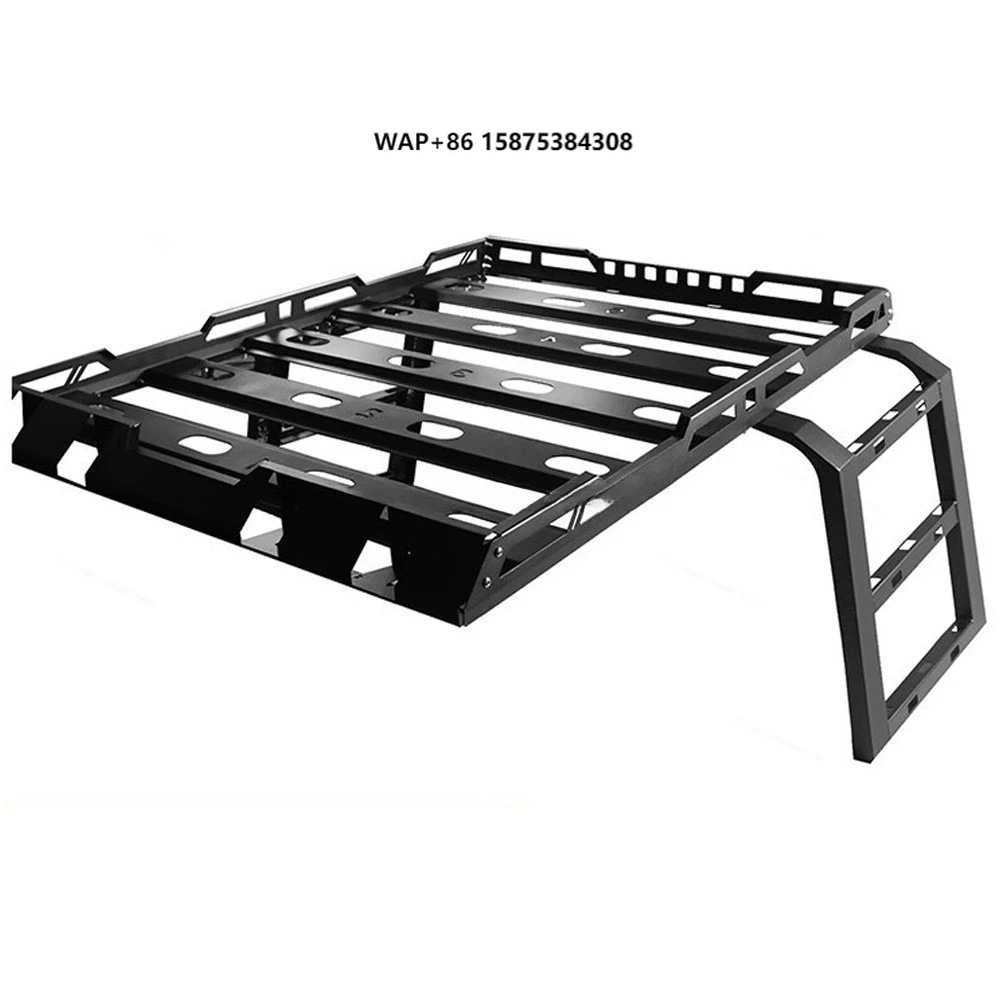 

4WD Steel Cargo Rack with LED for Wrangler JK 07-17 Roof Carrier Storage Travel Rack Mounted Luggage Tray and Ladder