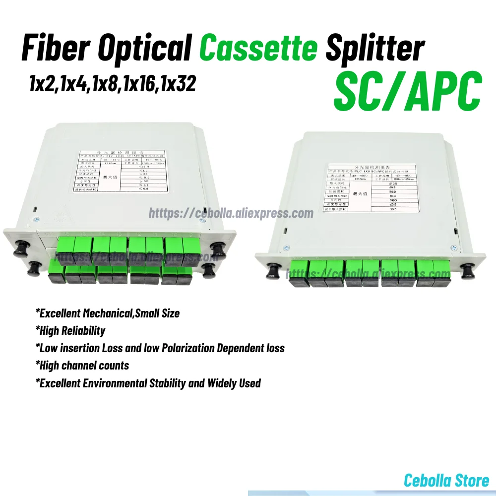 

Optical Fiber Splitter 1-2 1-4 1-8 1-16 SC UPC/APC Cassette Box Plug-in Type Optical Splitter ABS Cassette