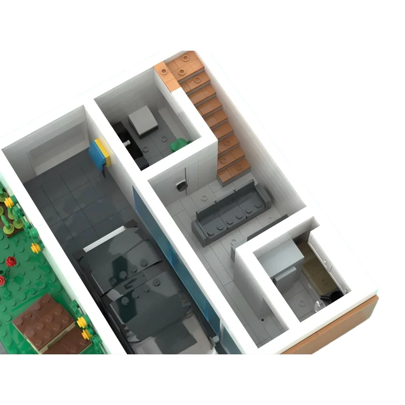 Cidade moderna casa de família modelo modular vista rua arquitetura blocos de construção coleção final tijolos brinquedo mesa exibição presente