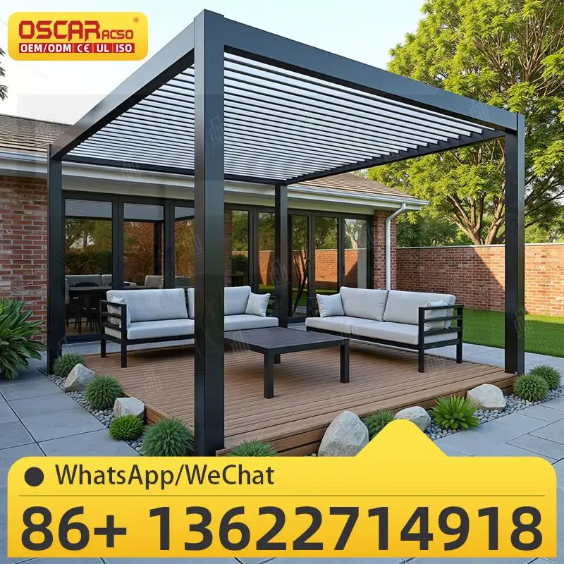 

Automatic Motorized Louver Outdoor Waterproof Gazebo Roof Covers for Garden Patio Balcony pergola