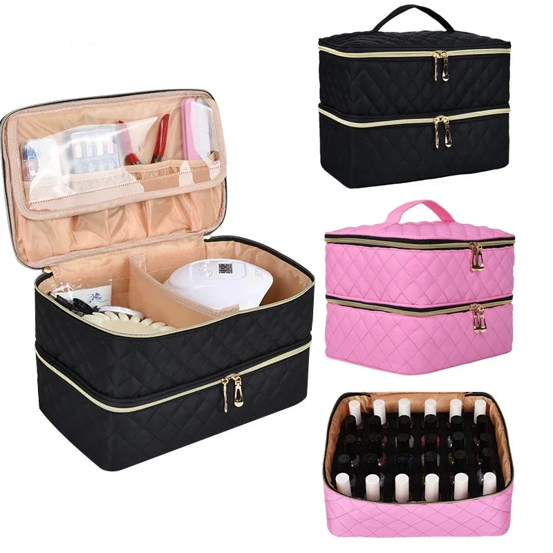 Nail Polish Storage Bag Portable Cosmetic Handbag Organizer with Handle for Travel 2 Layer Essential Oil Bag Nail Storage Box