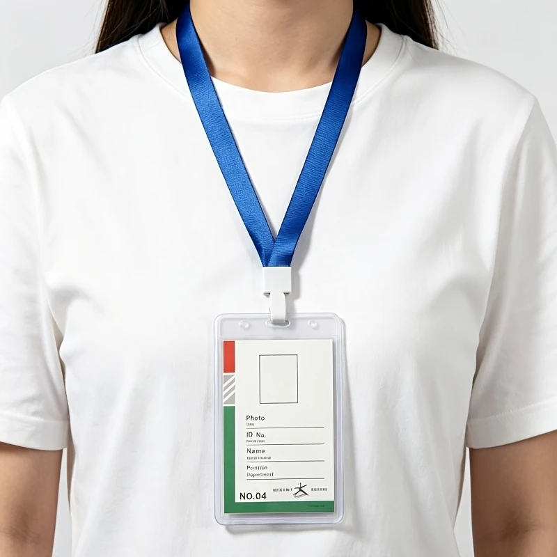 10 setsTransparent vertical waterproof name ID card holder with lanyard, plasticIDCard holder with resealable zipper and plastic