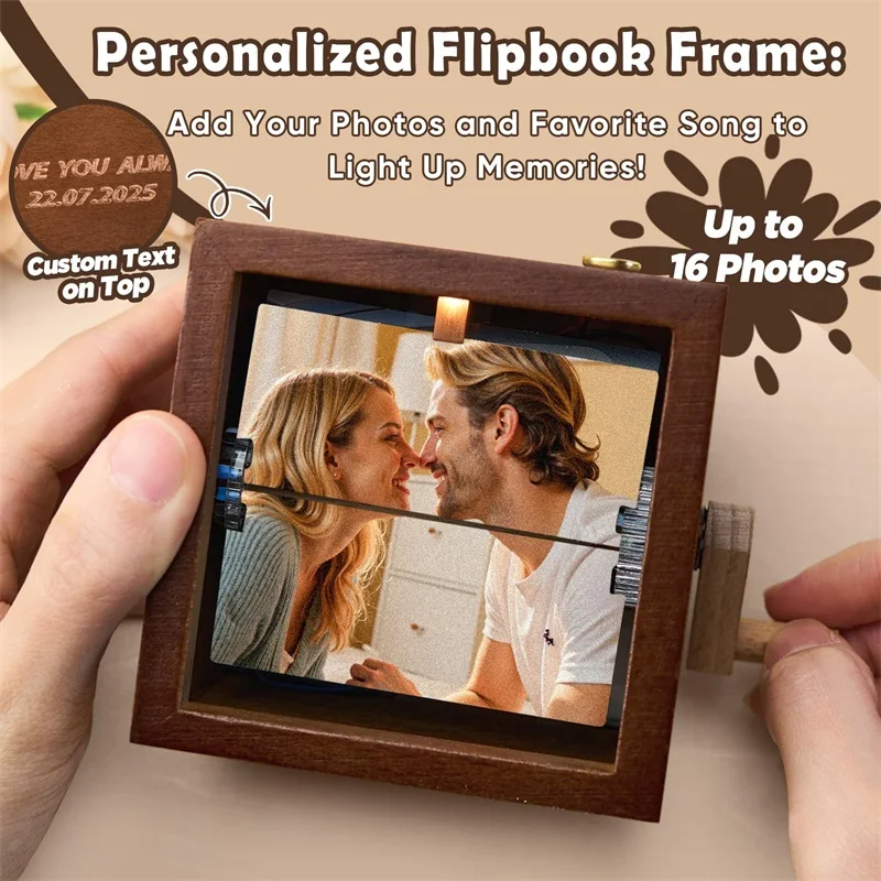 

Флип-бокс для фотографий на заказ, персонализированный фотоальбом с рукояткой и легким текстом, индивидуальная рамка для изображений, подарок на день рождения