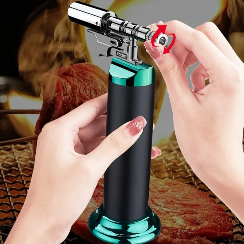 Metal Spray Gun Blue Flame Windproof Turbo Jet Torch Butane Gas Lighter Outdoor Cigar Cooking BBQ Jewelry Welding Camping Tools