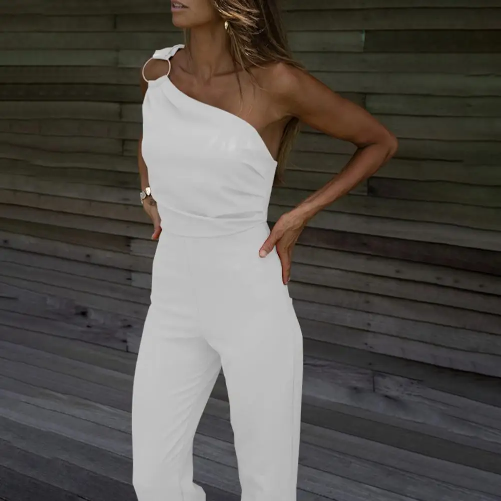 จัดเลี้ยงRomperหนึ่งไหล่กระชับเซ็กซี่Breathableบริษัทเย็บBig Hoop Decor Slim Fit Prom Jumpsuit