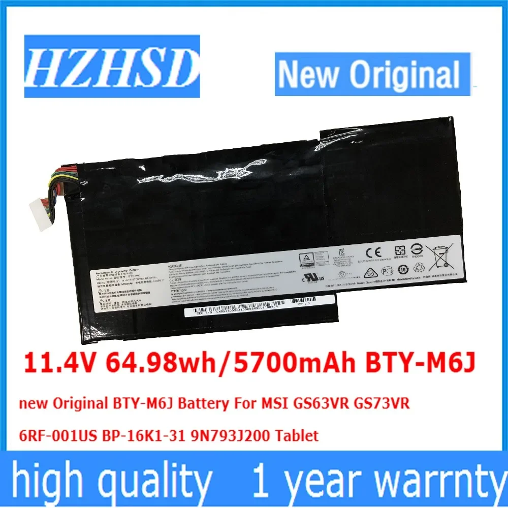 

11.4V 64.98wh/5700mAh BTY-M6J new Original BTY-M6J Battery For MSI GS63VR GS73VR 6RF-001US BP-16K1-31 9N793J200 Tablet