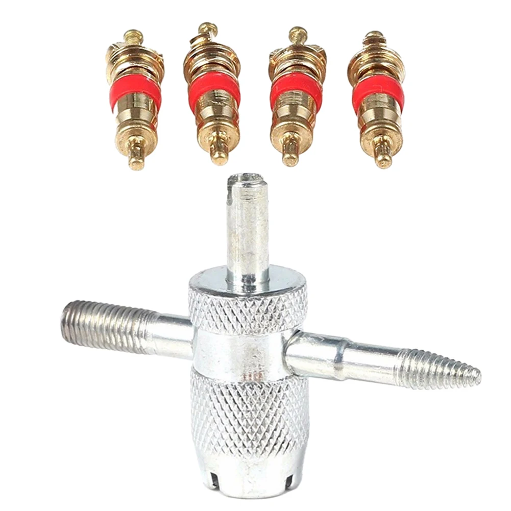 Herramienta para quitar neumáticos con núcleo de válvula 4 en 1, herramienta de limpieza de neumáticos para coches/bicicletas, reparación de neumáticos, plata/oro/rojo, alta calidad