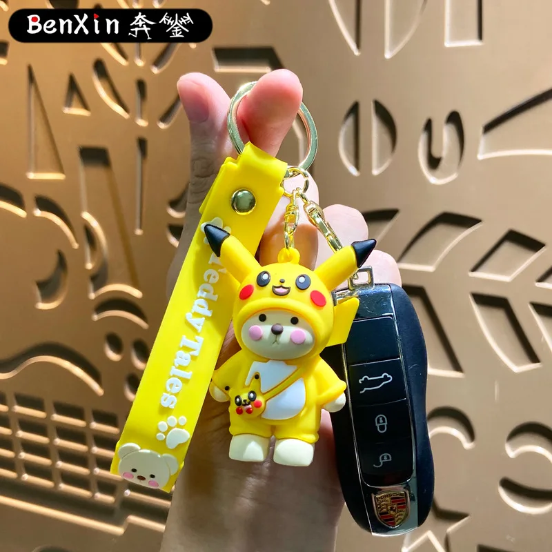 قلادة حقيبة مدرسية على شكل سلسلة مفاتيح على شكل دب مبتكر من مينسو، قلادة سلسلة مفاتيح رائعة للسيارة