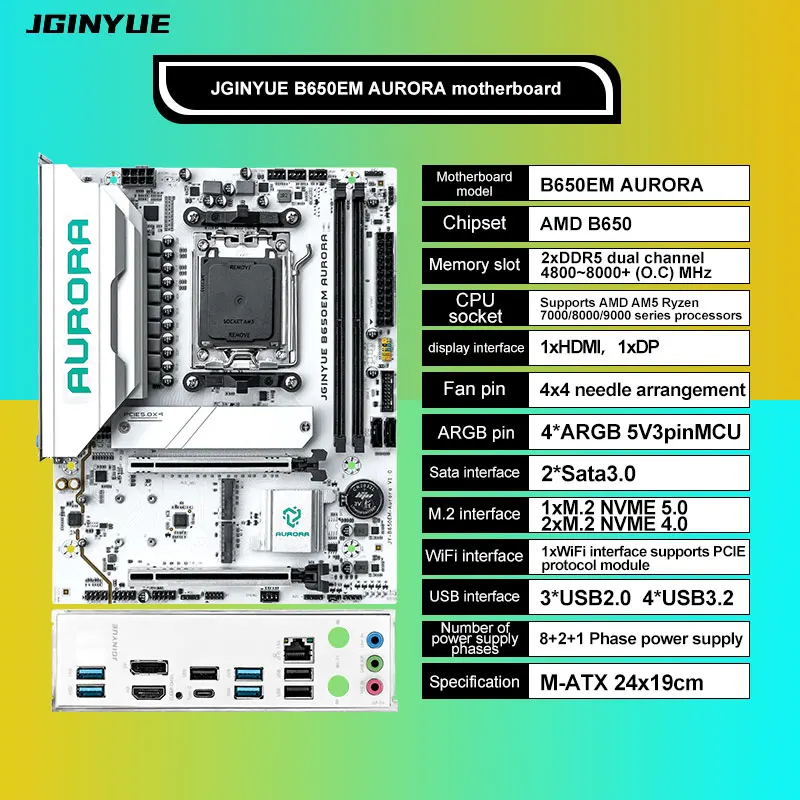 Gaming B650 MATX AMD AM5 DDR5 Motherboards 8+2+1 55A DrMOS Power Stages D 9700X/9600X/9800X3D/7500DR5 PCIe 5.0 Three M.2 Slots
