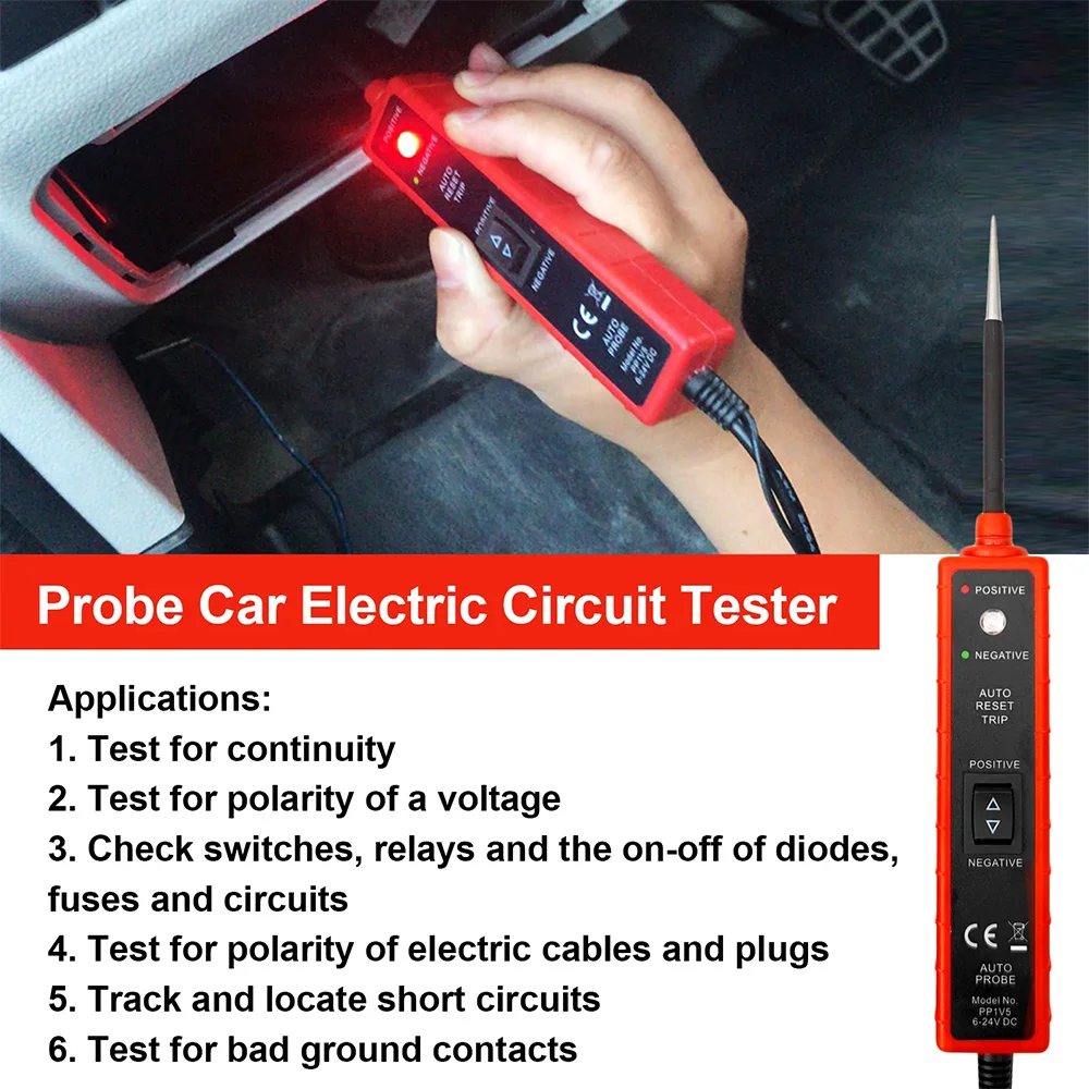 Digital Automotive Electrical Tester, 6-24V Car Power Circuit Probe, Multifunctional Electrical System Diagnosis Tool