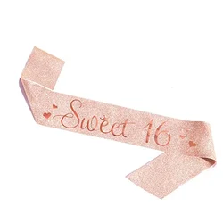 1Pcs Glitter Sweet 16 Sash Princess 16th Years Old Shoulder Strap Photography Props for Girl Happy Birthday Party Decoration