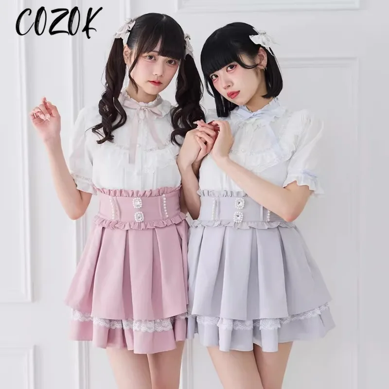 Nuova camicia giapponese Versatile retrò monopetto Fungo Bordo in pizzo Skinny Dolce Industria pesante Lolita Camicetta Top carino per le donne