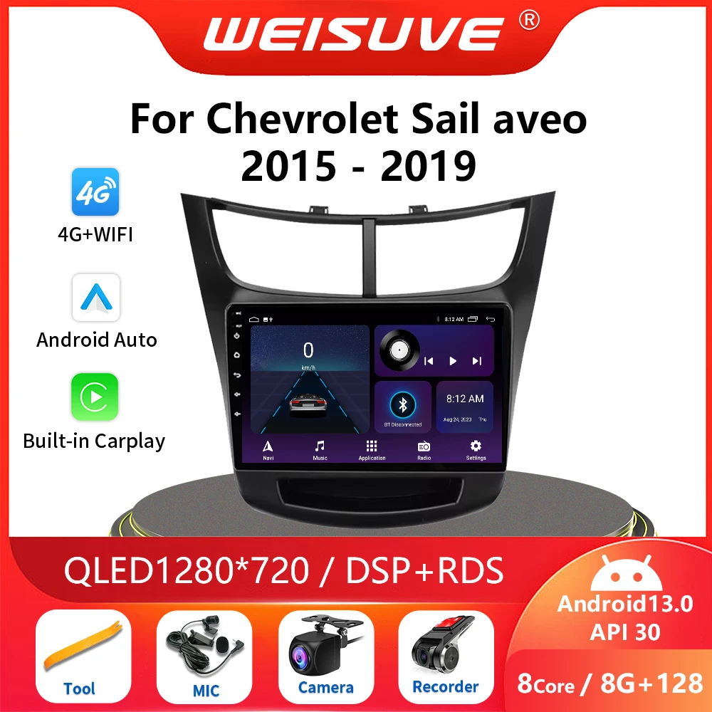 2 Din Android 13 For Chevrolet Sail aveo 2015 2016 2017 2018 2019 2020 2022 carplay DSP 4G NET Car Radio Multimedia Video Player