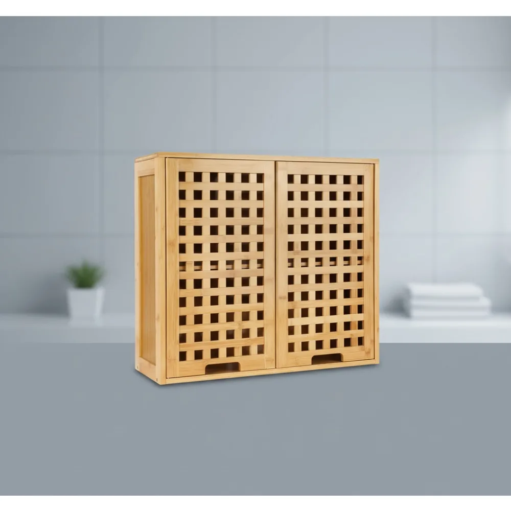 

Bamboo Wall Mounted Medicine Cabinet with Doors & Shelves, Over Toilet Storage Organizer for Bathroom Kitchen Living Room