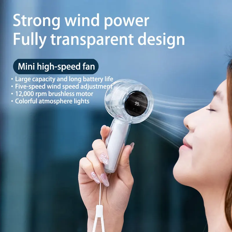

USB Transparent Fan, Portable Rechargeable Small Electric Fan, Handheld Mini Fan, USB Rechargeable Fan, High-Speed Fan