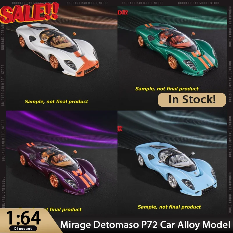 New In Stock Mirage 1:64 Detomaso P72 Car Alloy Limited Edition Diecast Detomaso Ornaments Custom Toys Kids Christmas Gift