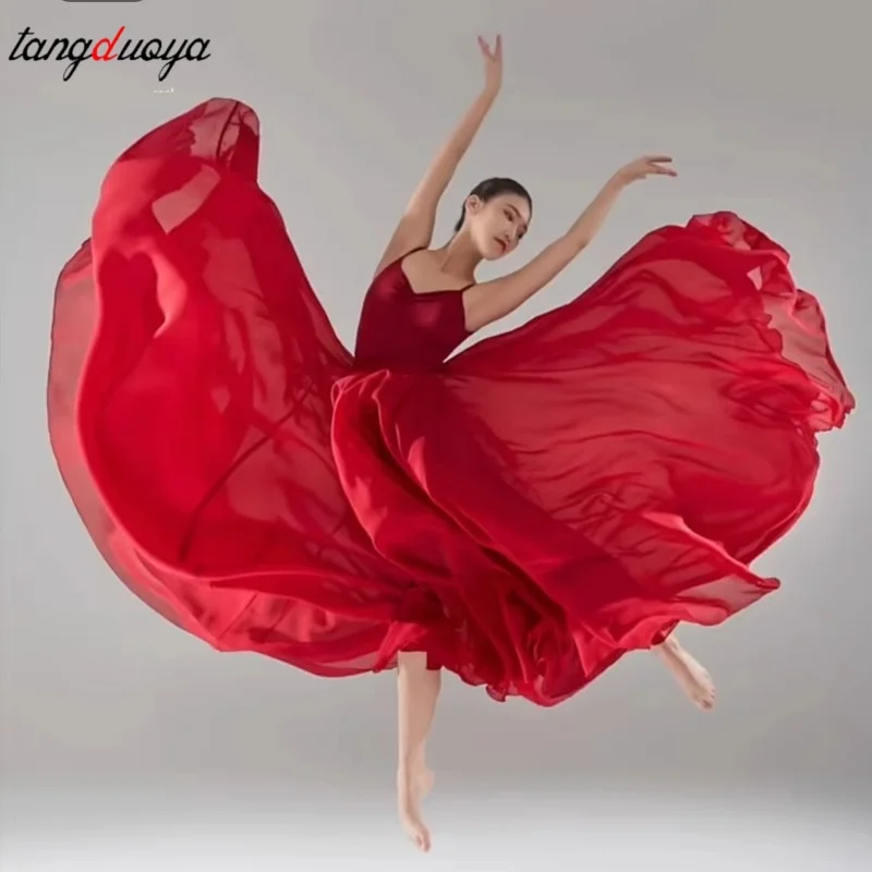 720 Degree Chiffon Skirt Ballet Belly Classical Dance Women Long Skirts Dancer Practice Wear Assorted Solid Lyric Dance Skirt