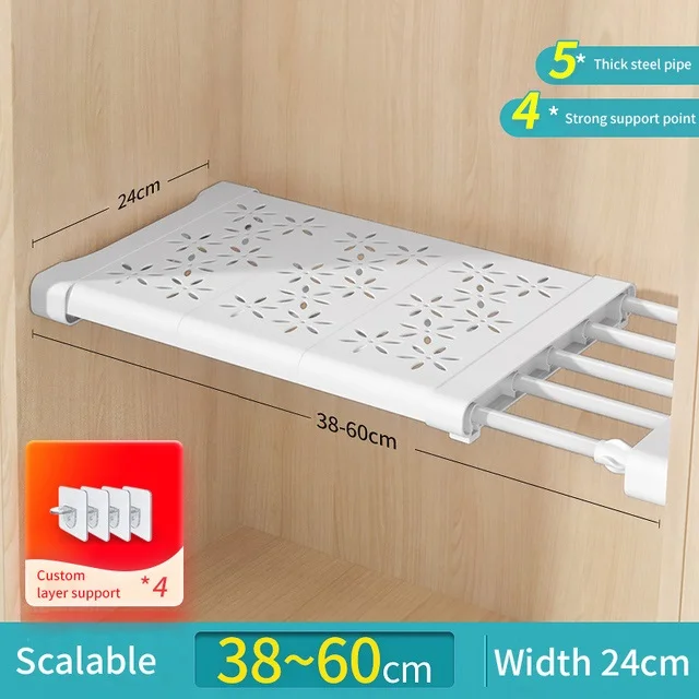 NEW Adjustable Closet Organizer Kitchen Storage Shelves Space Saving Wardrobe Wall Mounted Rack Home Appliance Cabinet Holder1pc image 3