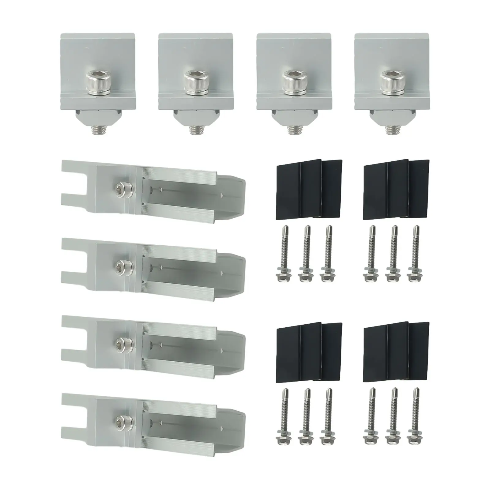 2/4Set Solar Panel Bracket Kit Aluminium Mounting Rail End Clamps Brackets For T20 Short Rail For Trapezoidal Sheet PV Mounting