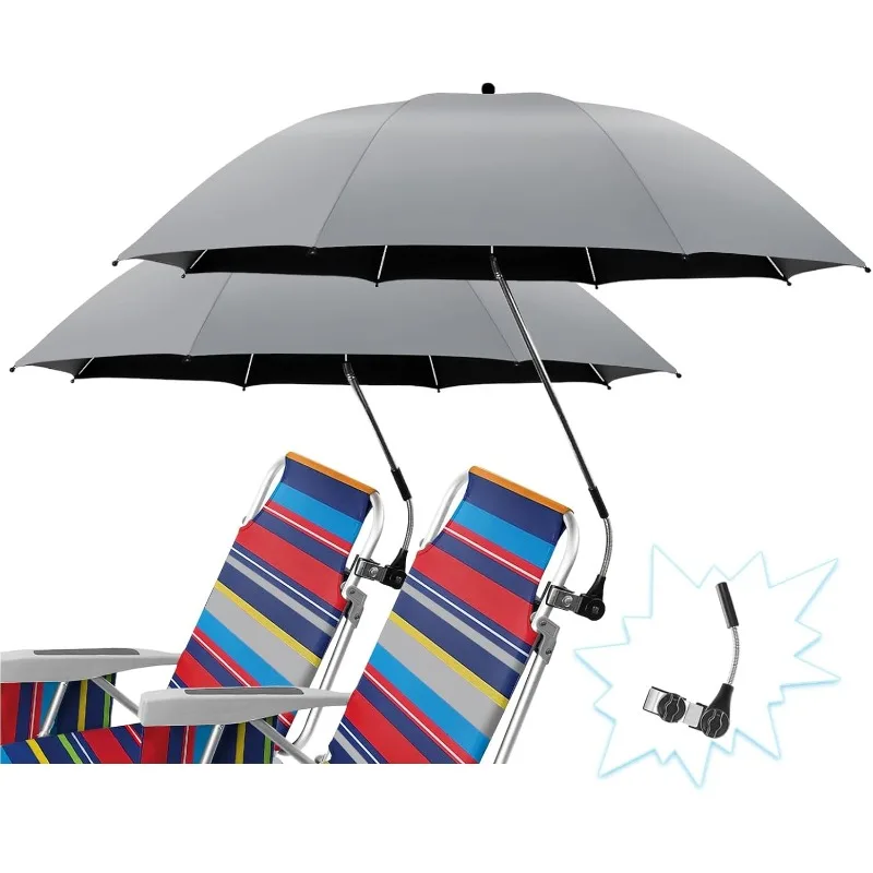 

2 PCS Chair Umbrella with 360° Adjustable, UPF 50+ Chair Umbrella with Clamp, Beach Chair with Umbrella for Beach,Sand